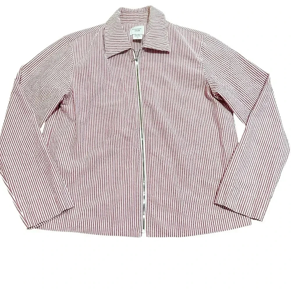 Garnet hill• Red and white striped zipper top size 4 100% cotton blouse